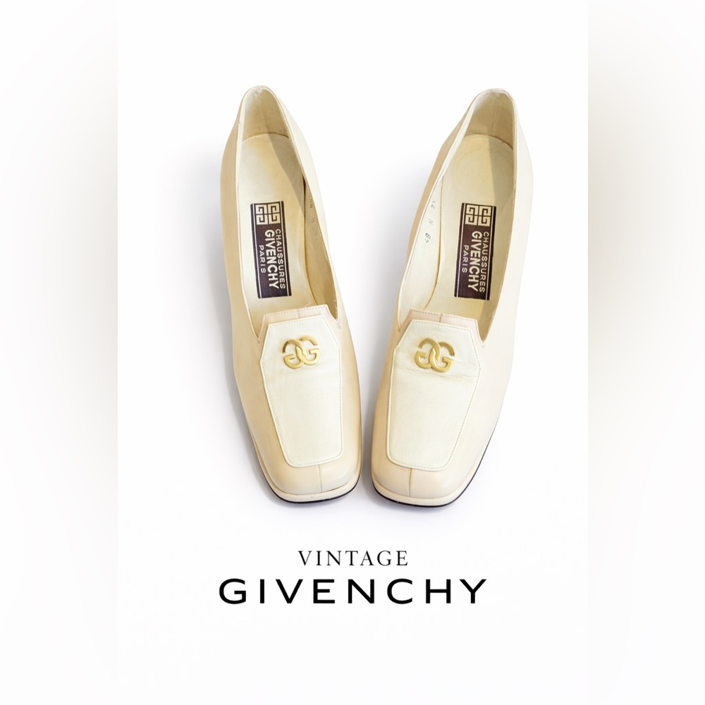 Vintage Givenchy Chaussures Women's Paris Heels Gold Logo RARE